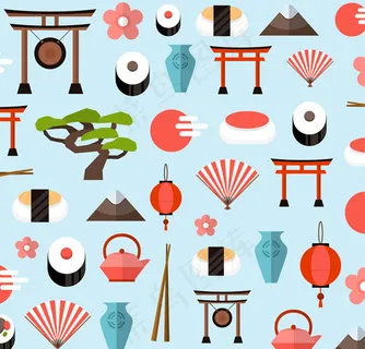 日本元素无缝背景 日本元素无缝背景