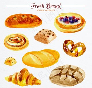 水彩绘新鲜面包
