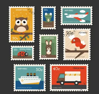 旅行与动物邮票,免抠元素