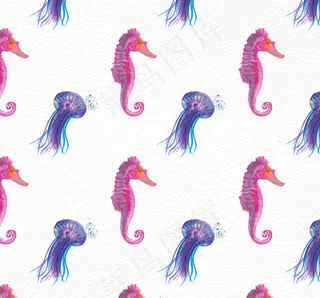 海马水母无缝背景