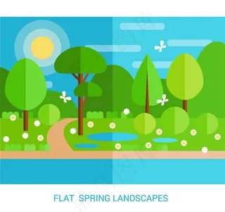 扁平化春季风景