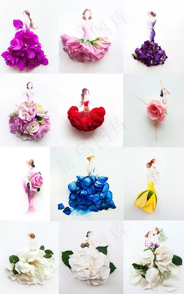 手绘花朵人物插画psd模版下载
