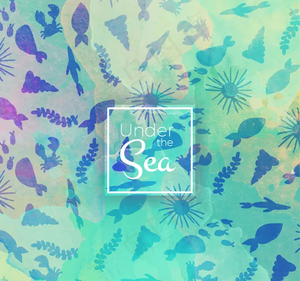 海洋生物剪影背景ai矢量模版下载