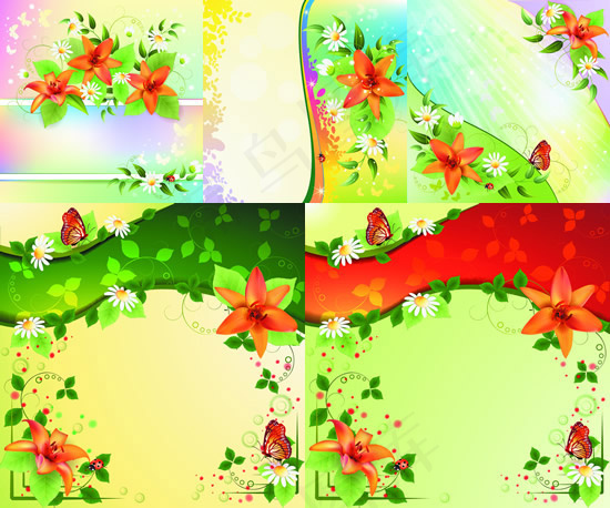 鲜花蝴蝶背景eps,ai矢量模版下载