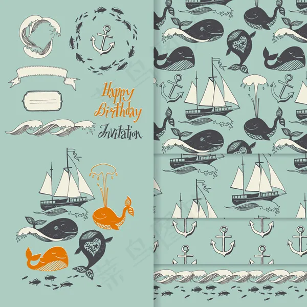 海洋元素背景eps,ai矢量模版下载