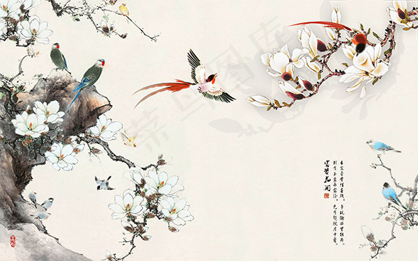 富贵花开工笔画(9072X5670(DPI:72))psd模版下载