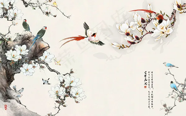 富贵花开工笔画(9072X5670(DPI:72))psd模版下载