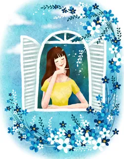 趴在窗口上的美女