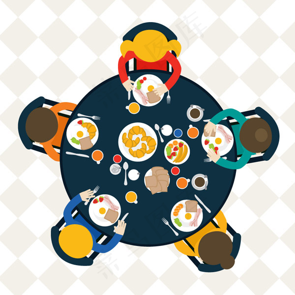 聚餐饭桌俯视图