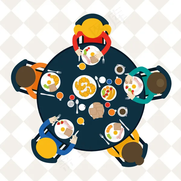 聚餐饭桌俯视图ai矢量模版下载
