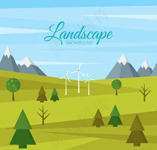 山地与风车风景