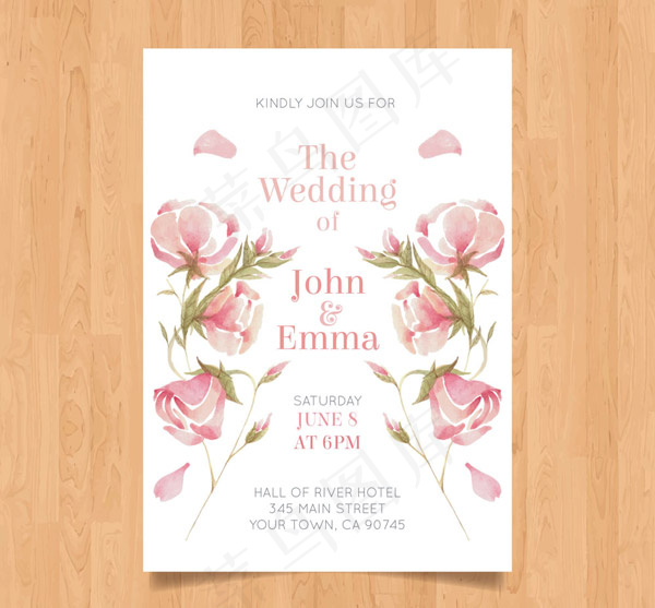 玫瑰花婚礼邀请卡