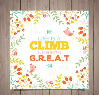 花朵和鸟装饰卡片