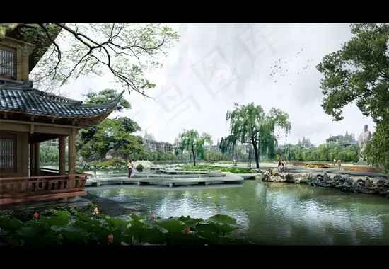 园林湖畔景观(3200X2000(DPI:72))psd模版下载
