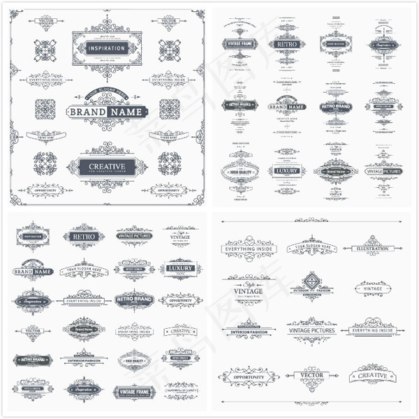 复古花纹标签,免抠元素eps,ai矢量模版下载