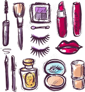 化妆品手绘图案,背景元素