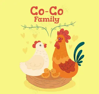 可爱鸡家庭矢量