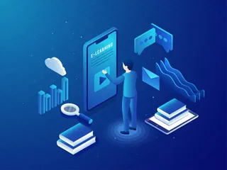 电子学习等距插画