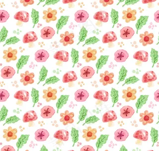 花卉和蘑菇无缝背景