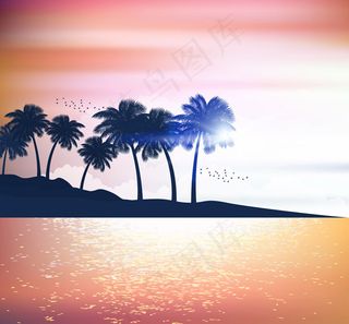 大海岛屿椰子树剪影