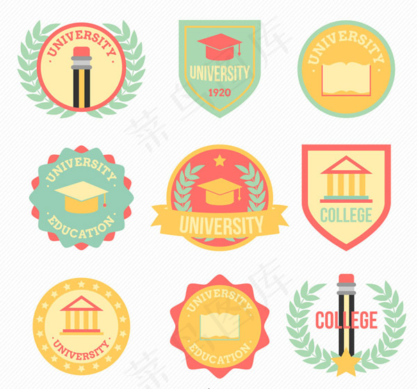 大学校园标签,免抠元素