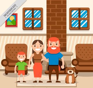 客厅里的三口之家