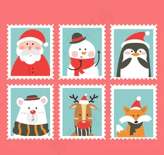 可爱圣诞角色邮票