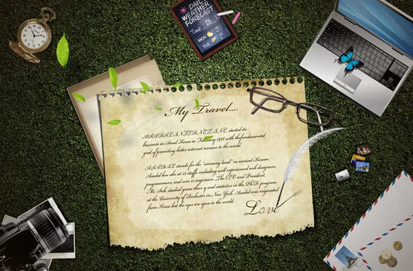 草地上的物品(5000X3286(DPI:300))psd模版下载