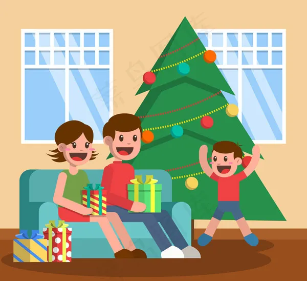 圣诞一家三口ai矢量模版下载