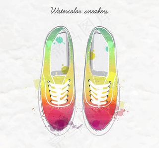 水彩绘运动鞋矢量