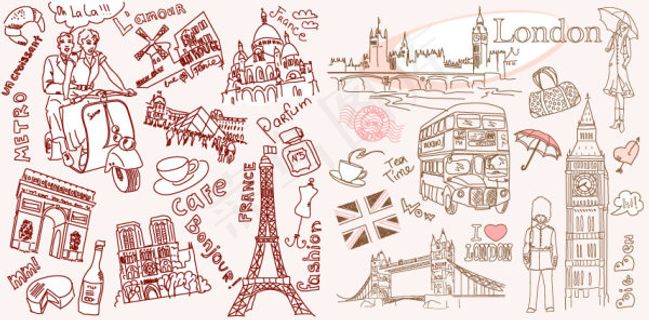 巴黎和伦敦线描