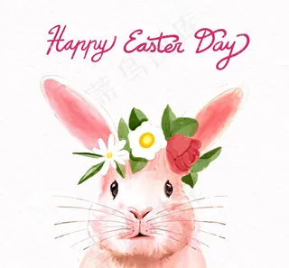 复活节戴花冠的白兔