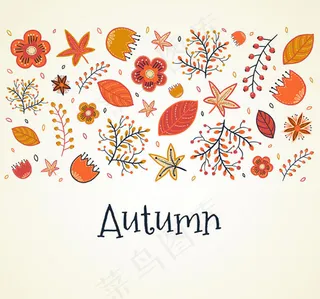 卡通秋季花草