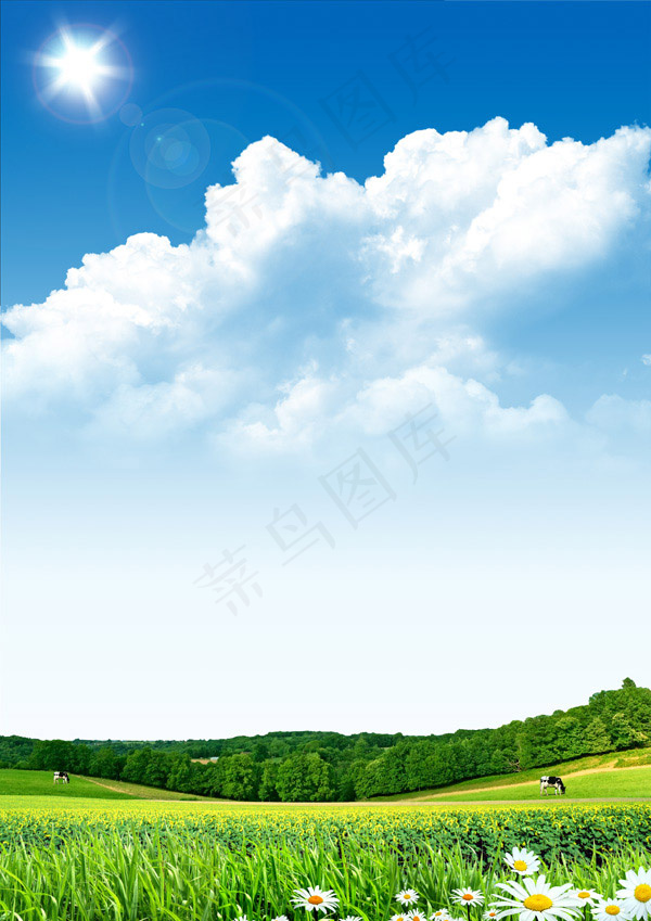 白云下的草原(2480X3508(DPI:300))psd模版下载