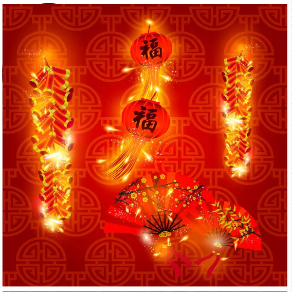 鞭炮扇子灯笼ai矢量模版下载