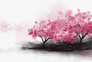 水墨桃花林