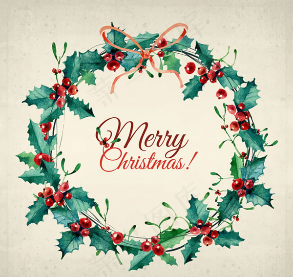 水彩圣诞花环