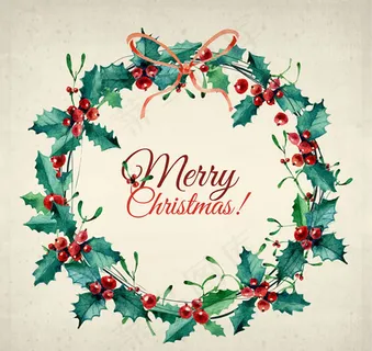 水彩圣诞花环