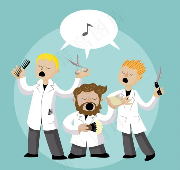 卡通唱歌理发师ai矢量模版下载