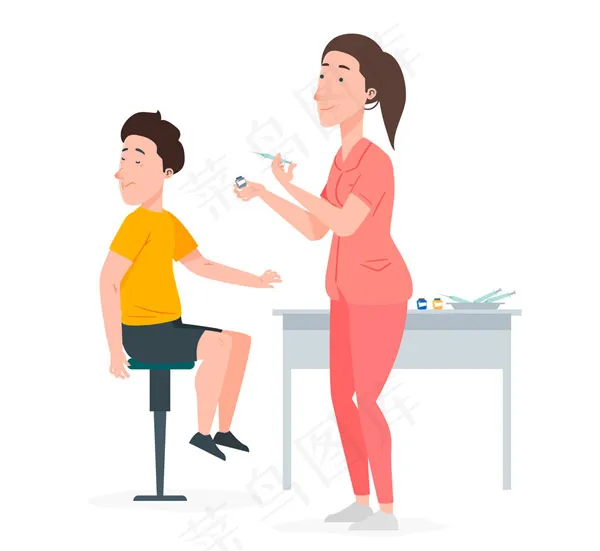 打针的男孩和护士ai矢量模版下载