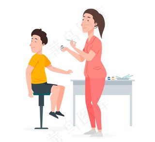 打针的男孩和护士