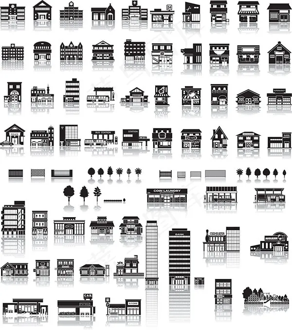 黑白建筑矢量(798X1040)eps,ai矢量模版下载