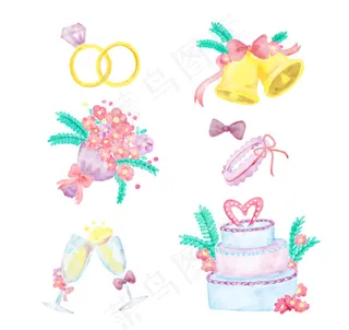 水彩绘婚礼元素
