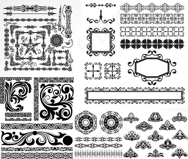 黑白花纹边框4eps,ai矢量模版下载