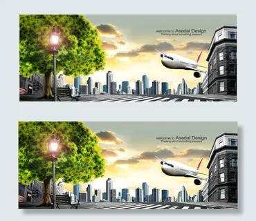 城市风景与飞机