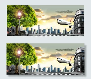 城市风景与飞机