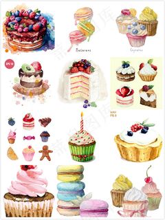 水彩蛋糕美食