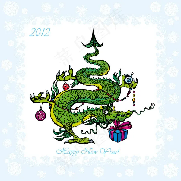 新年圣诞卡通龙,背景元素