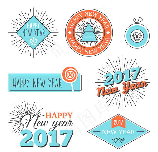 新年徽章矢量图eps,ai矢量模版下载