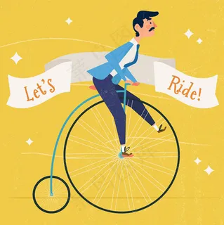 骑大小轮车的男子